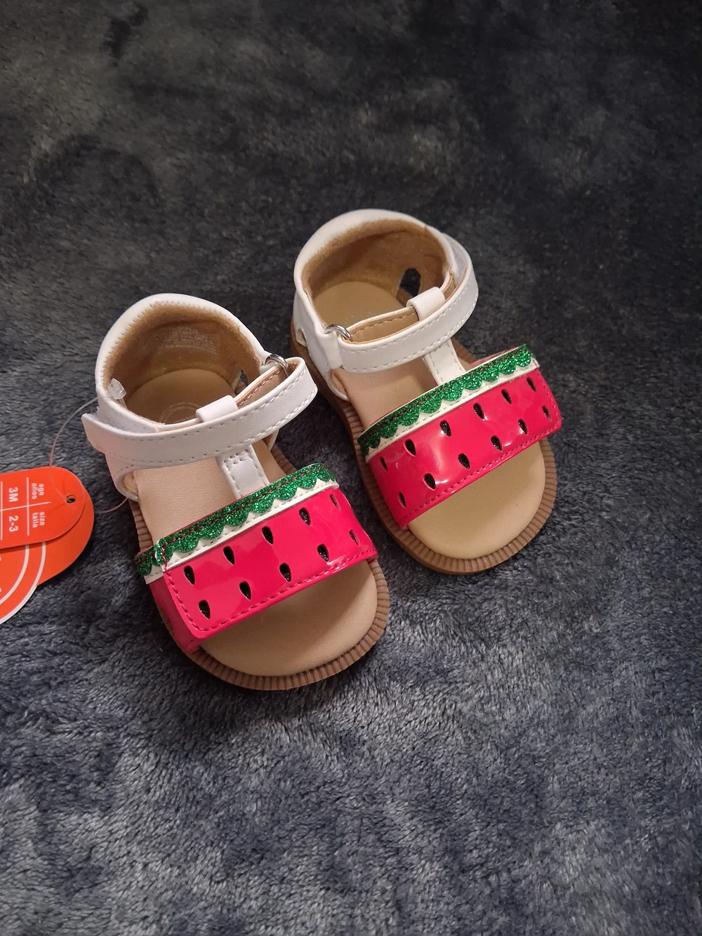 NWT Wonder Nation Fruit Watermelon Strappy Sandals Hook & Loop Red Girls Size 2
